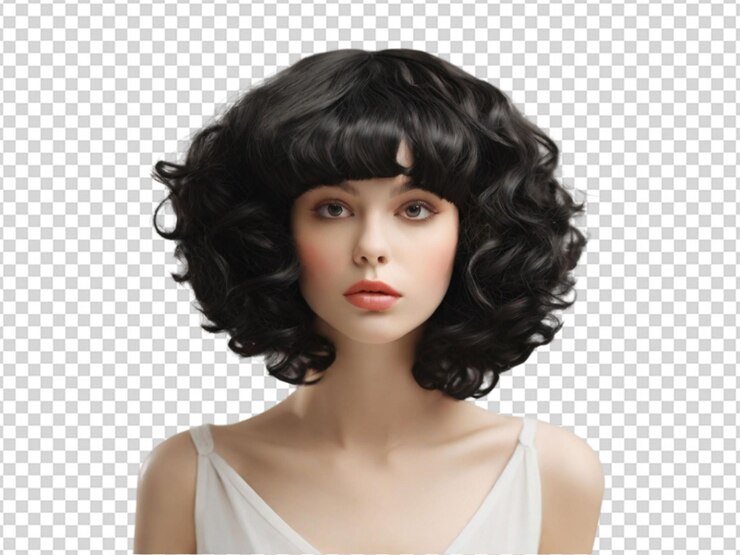 PSD 透明な背景にヘアウィッグを着た女の子