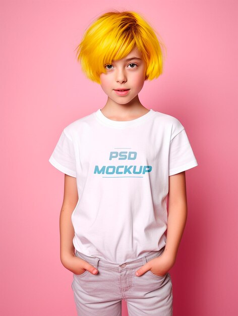 PSD 白いtシャツを着た女の子のモックアップデザインpsd