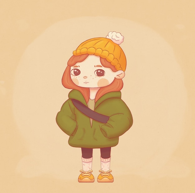 PSD girl in winter clothes on beige background