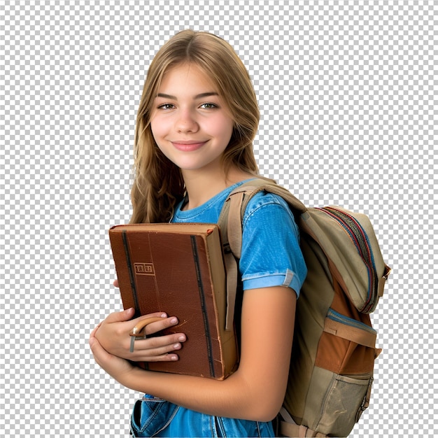 PSD a girl with a backpack and a book on her back