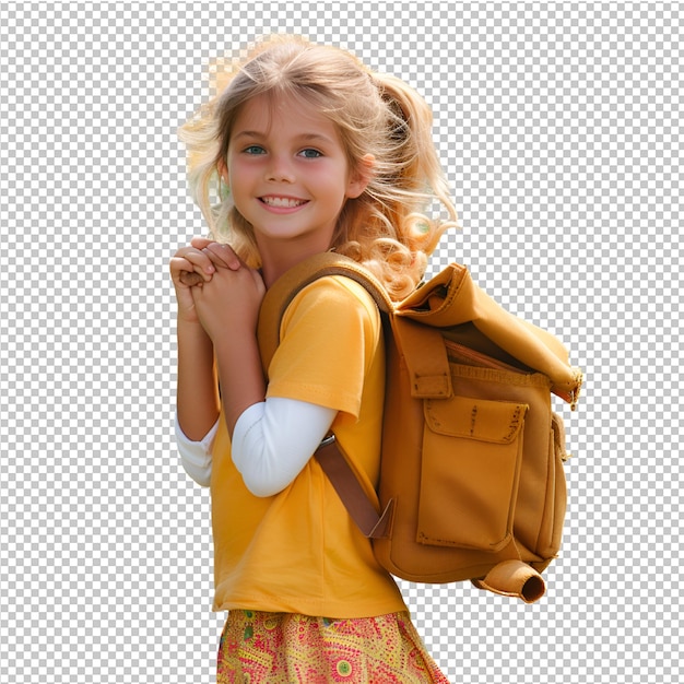 PSD a girl with a backpack on her back and a white background with a photo of a girl on it