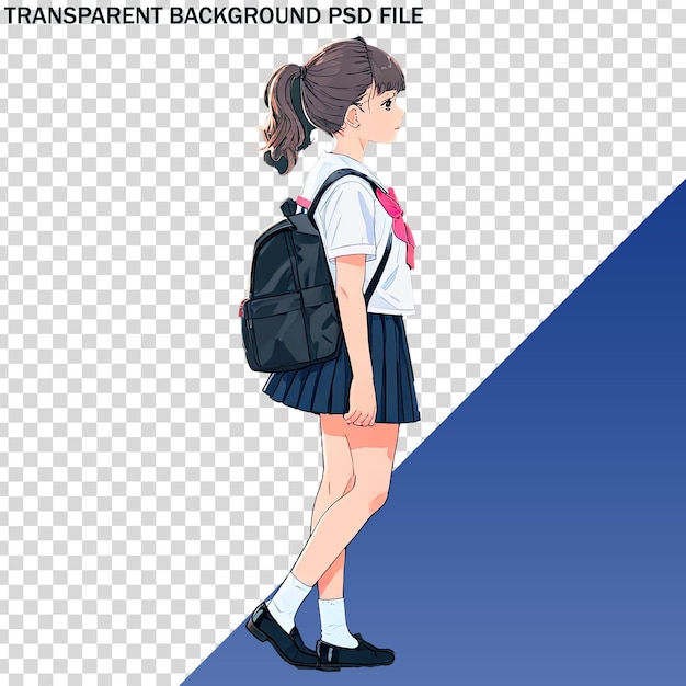 PSD a girl with a backpack that says quot the word quot on it