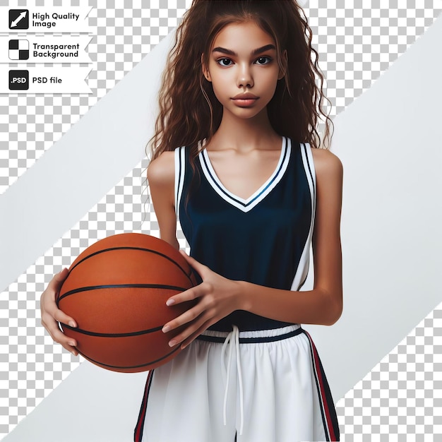 PSD a girl with a basketball and the word  b  on it