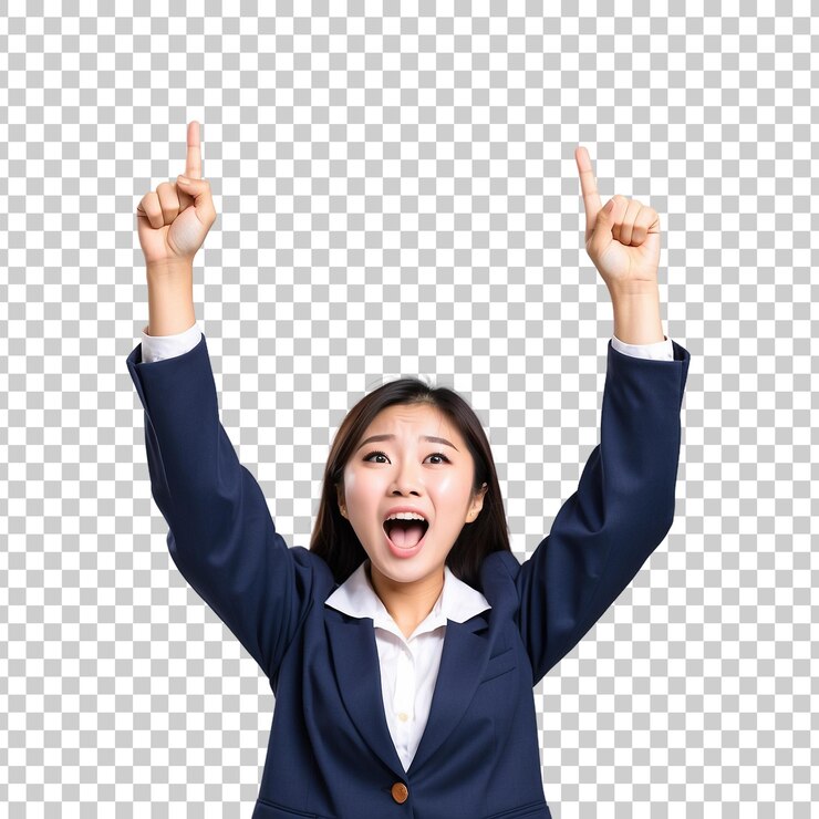 PSD 透明な背景に隔離された青いシャツを着ていると言った青いシャットを着た女の子