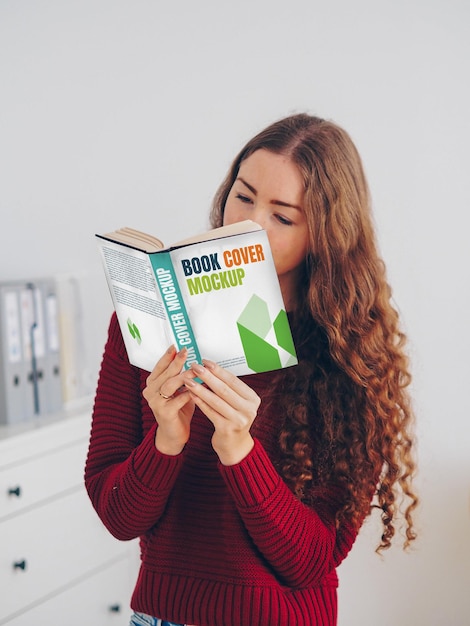 Girl with Book Cover Mockup