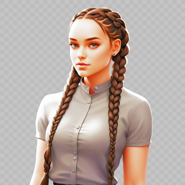 PSD a girl with braided hair stands in front of a transparent background