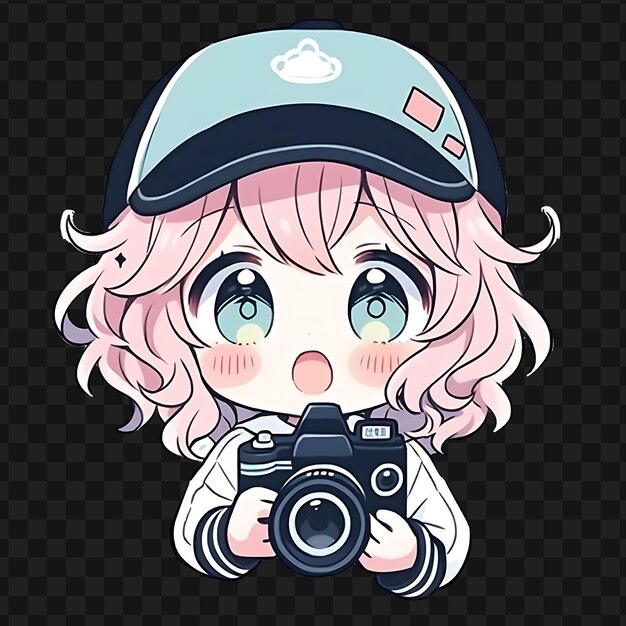 PSD a girl with a camera and a cap on her head