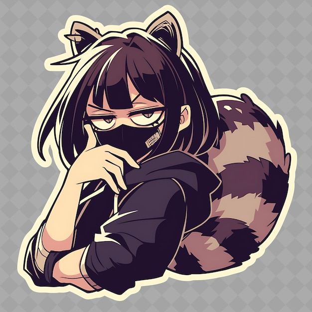 PSD a girl with a cat on her chest sits with her face on a sticker