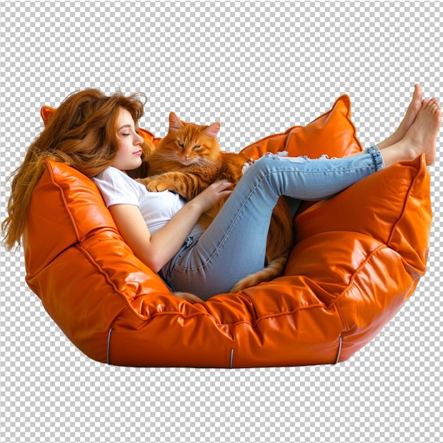 Girl with cat on sofa