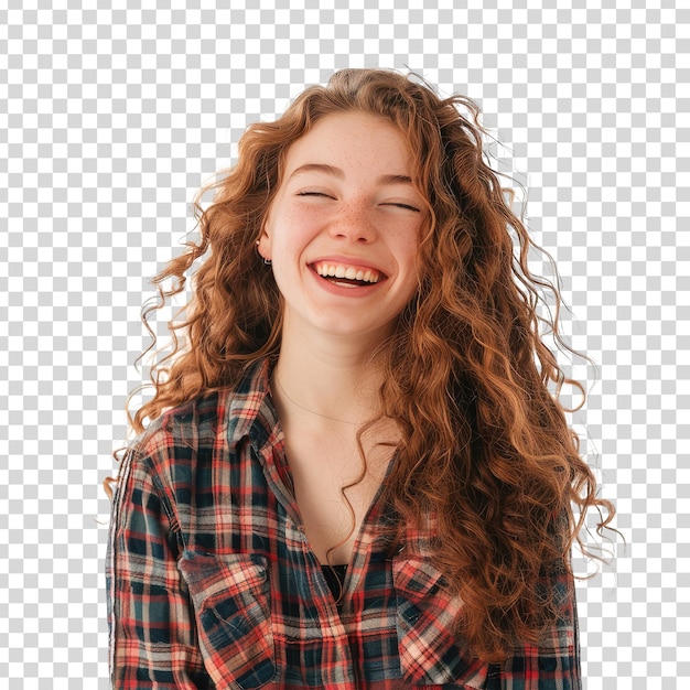 PSD a girl with curly hair smiles and smiles