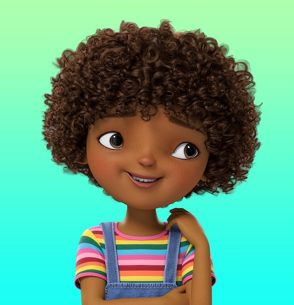 PSD a girl with curly hair and a striped shirt