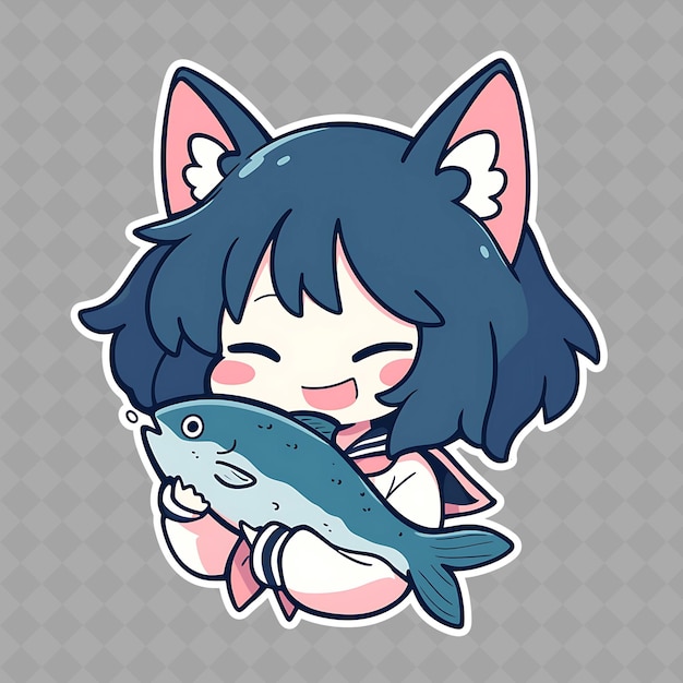 A girl with a fish that says hello to her