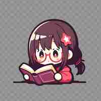 PSD a girl with glasses reading a book in a red shirt