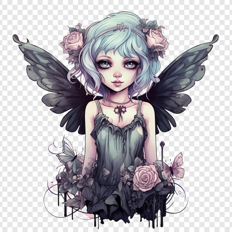 PSD 緑のドレスを着た女の子との花