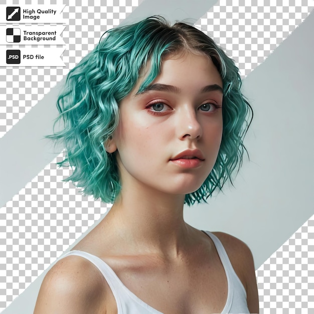 PSD a girl with green hair and a black and white background