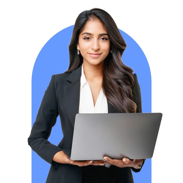 A girl with a laptop on Isolated Background Removed PNG