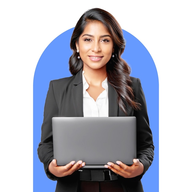 A girl with a laptop on Isolated Background Removed PNG