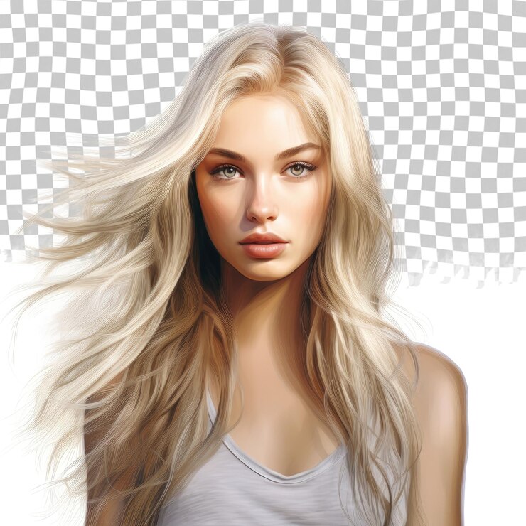 PSD girl with long blonde hair isolated on transparent background