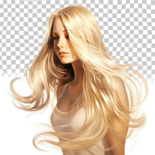 PSD girl with long blonde hair isolated on transparent background