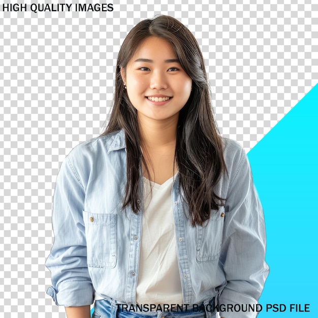 PSD a girl with long hair and a blue shirt