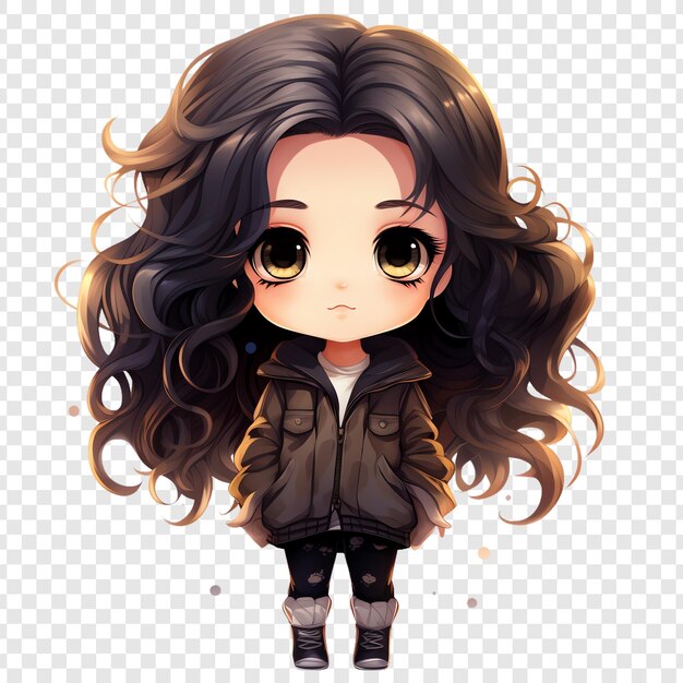 PSD a girl with long hair and a brown jacket