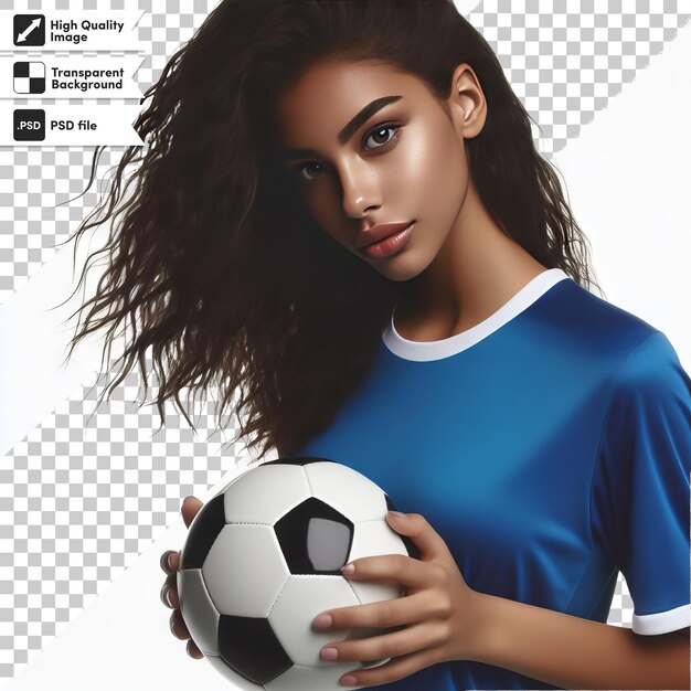 PSD a girl with long hair holds a soccer ball