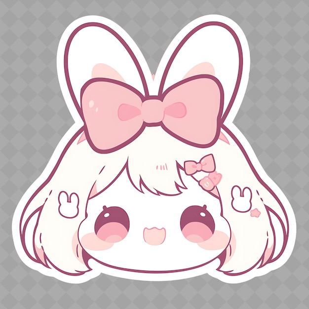 A girl with a pink bow on her head is holding a pink bunny sticker