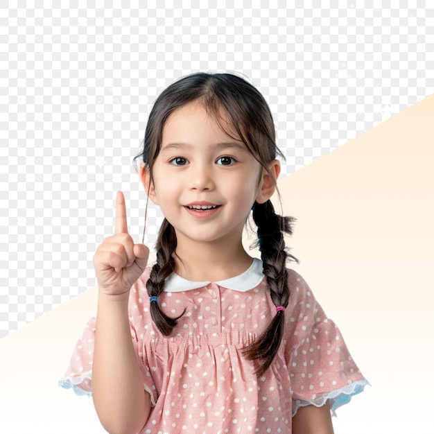 분홍색 드레스를 입은 소녀가 "I love you"라는 표지판을 가리키고 있다.