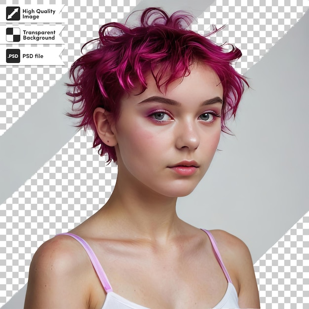 PSD a girl with pink hair and a pink top is shown with a black marker on the front