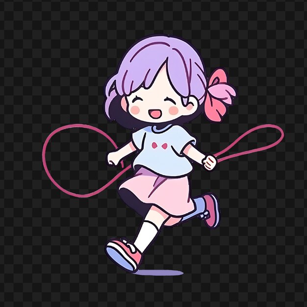 PSD a girl with a purple hairdo running with a skipping rope