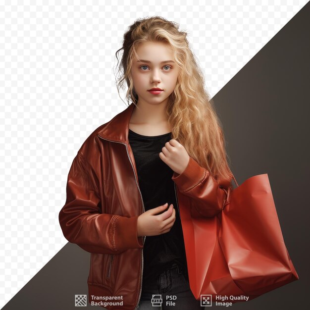 A girl with a red bag in her hand