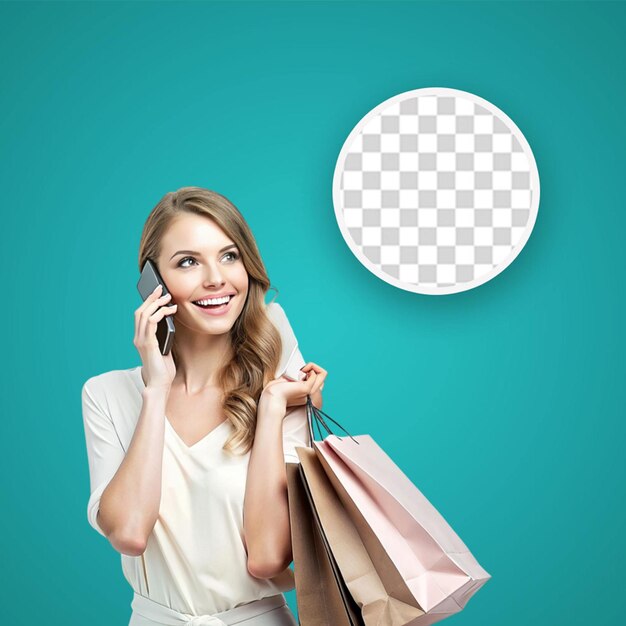 Girl with shopping bags on white background