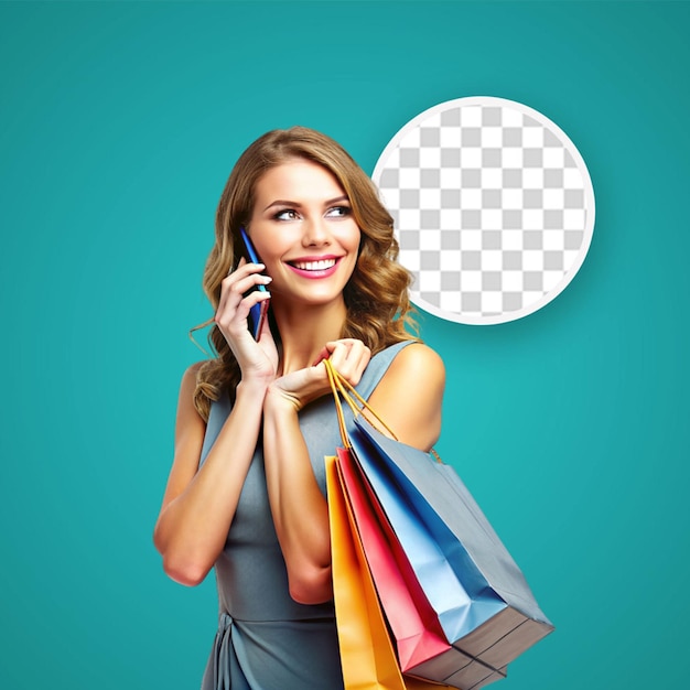 PSD girl with shopping bags on white background