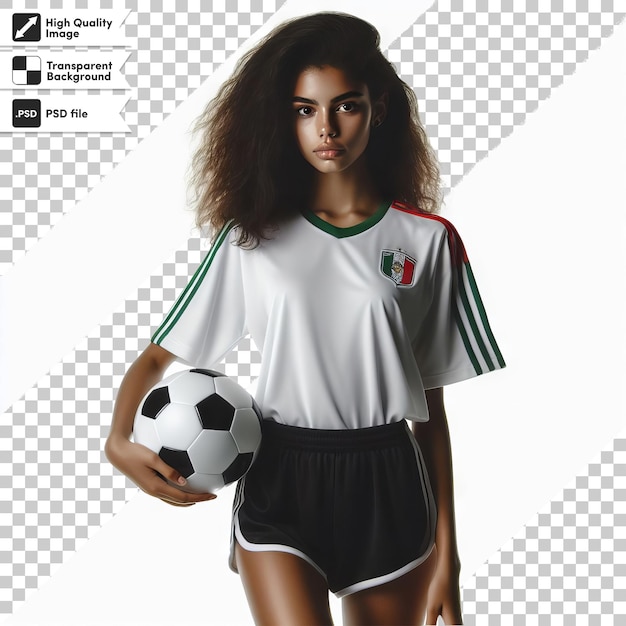 Una ragazza con una maglia da calcio che dice 