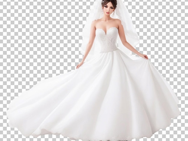 PSD ragazza con abito da sposa bianco e indossa trucco bellissimo abito bianco