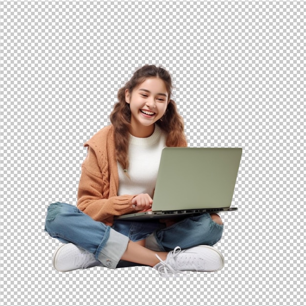 PSD girl working online with laptop