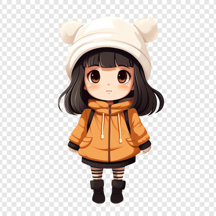 PSD 노란색 코트와 모자를 입은 소녀