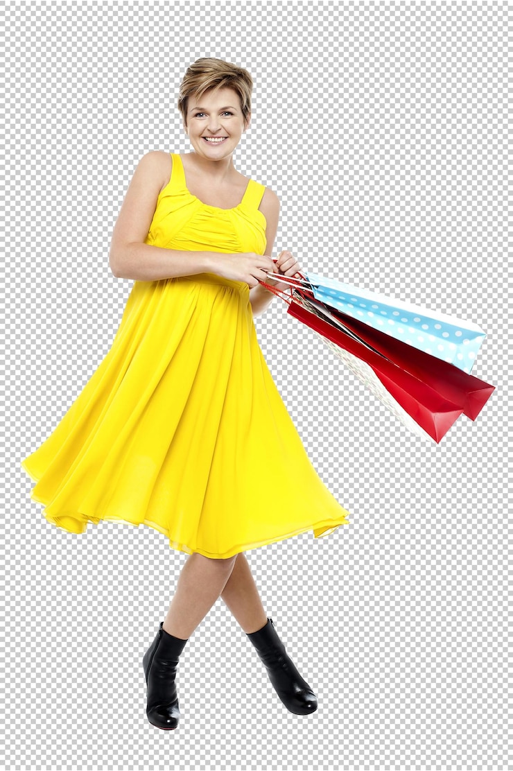 PSD a girl in a yellow dress holds a red flag
