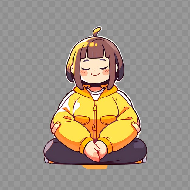 PSD a girl in a yellow jacket sits on a yellow carpet