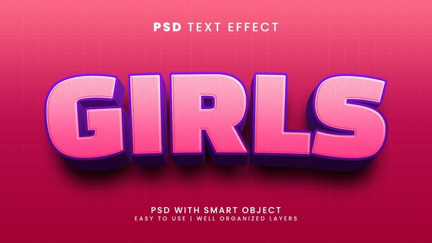 Girls 3d editable text effect with pink and love text style