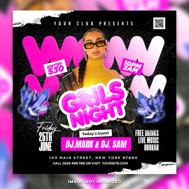 PSD girls night party instagram post psd template