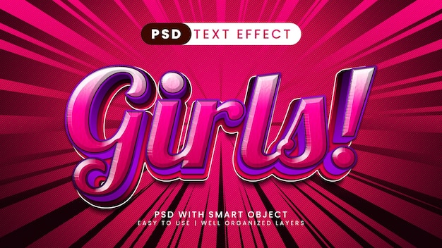 Girls pink soft 3d editable text effect