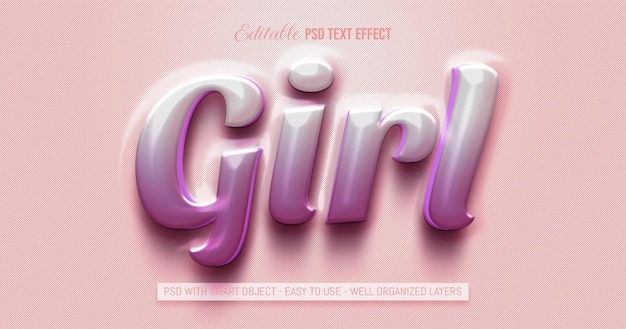 Girls text glossy editable 3d style text effect