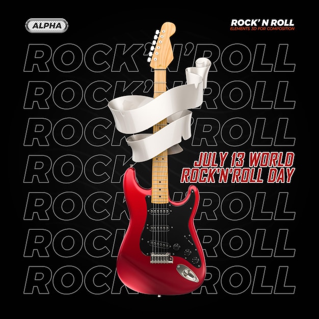 Gitara renderowania 3d na białym tle