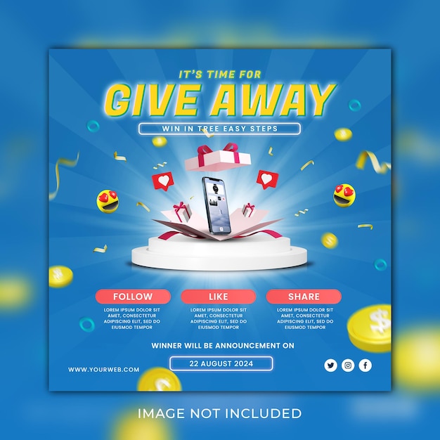 PSD give away phone social media post template