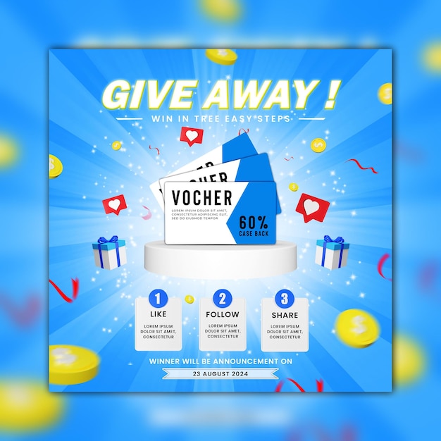 PSD give away voucher social media post template