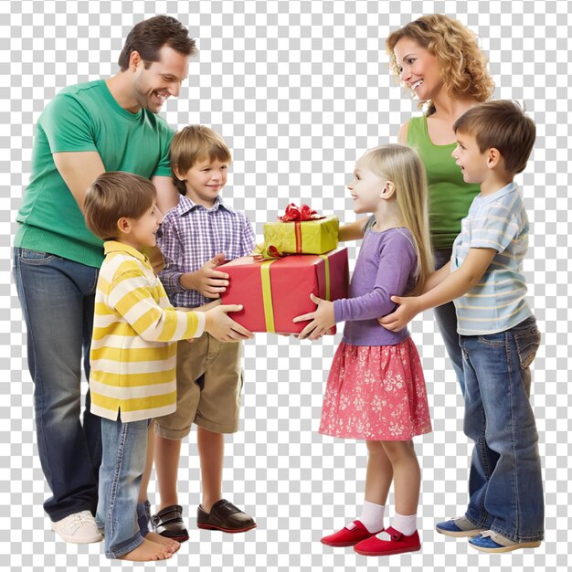 PSD give gifts to childeren isolated on transparent background