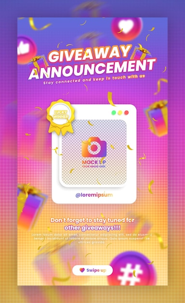 PSD modello di post di storia di instagram di social media di promozione del concorso giveaway con mockup