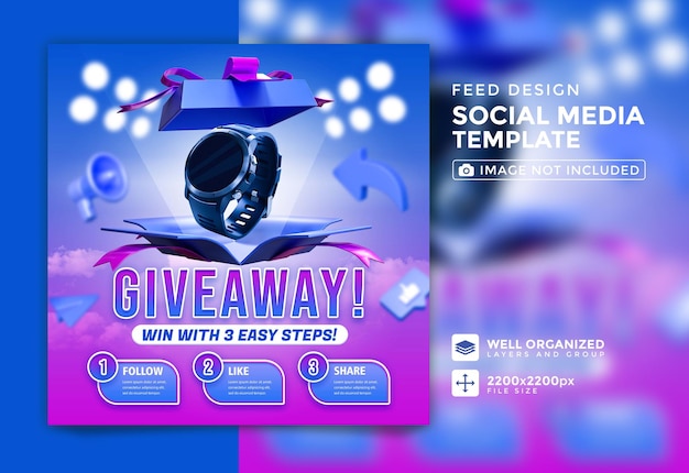 PSD giveaway contest promotion and steps social media post template