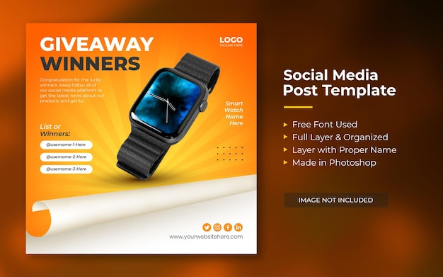 Giveaway contest social media post or web banner template